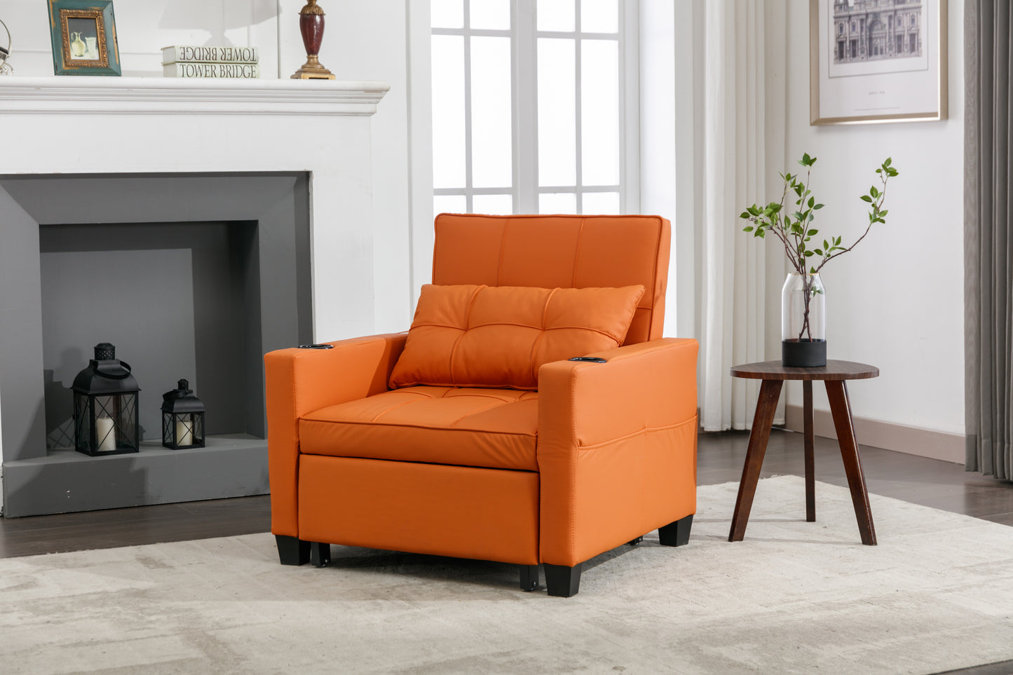 Orange Leather 3-in-1 Convertible Chair