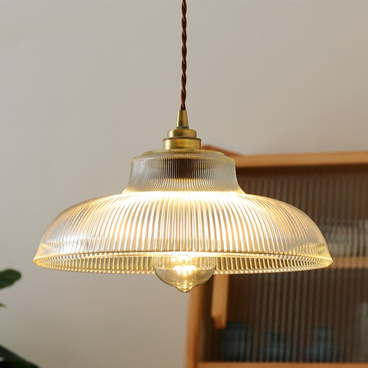 Gold and Wood Nordic Brass Glass Single Pendant Light Chandelier