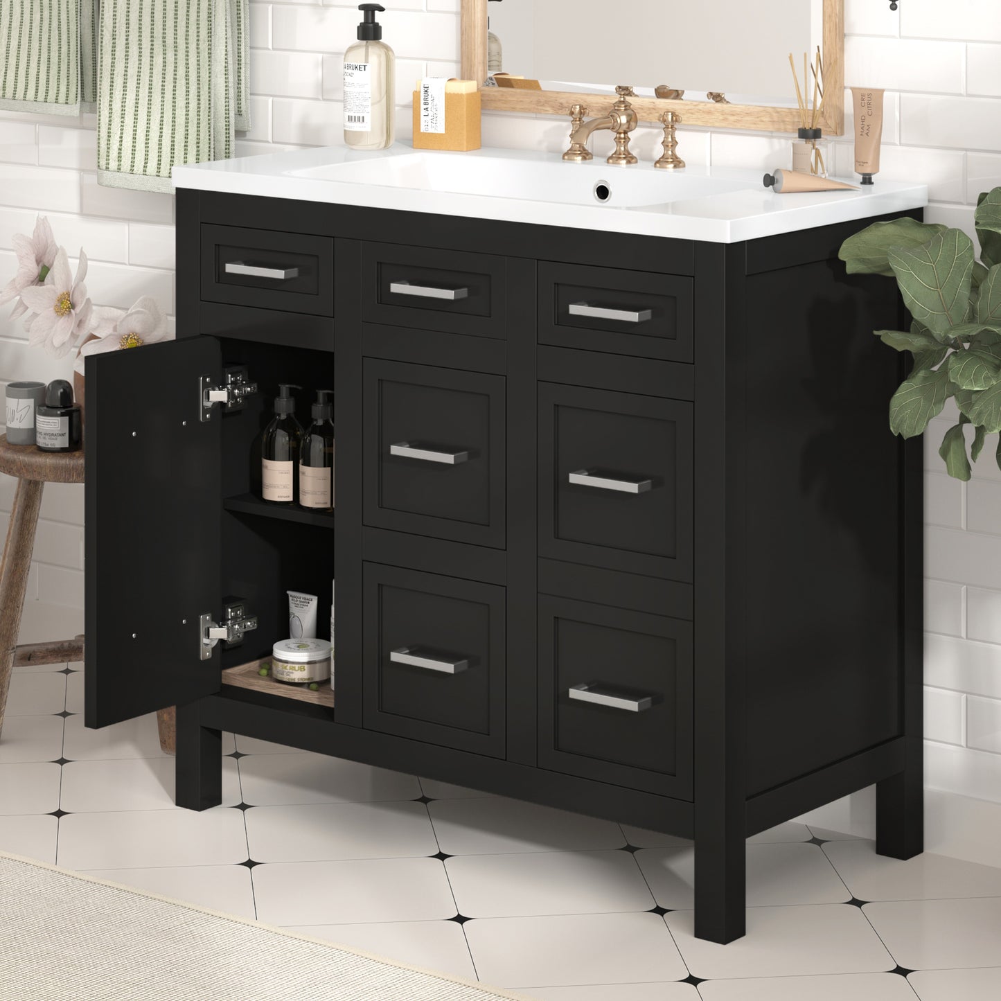 36" Bathroom Vanity Cabinet with Resin Integrated Sink