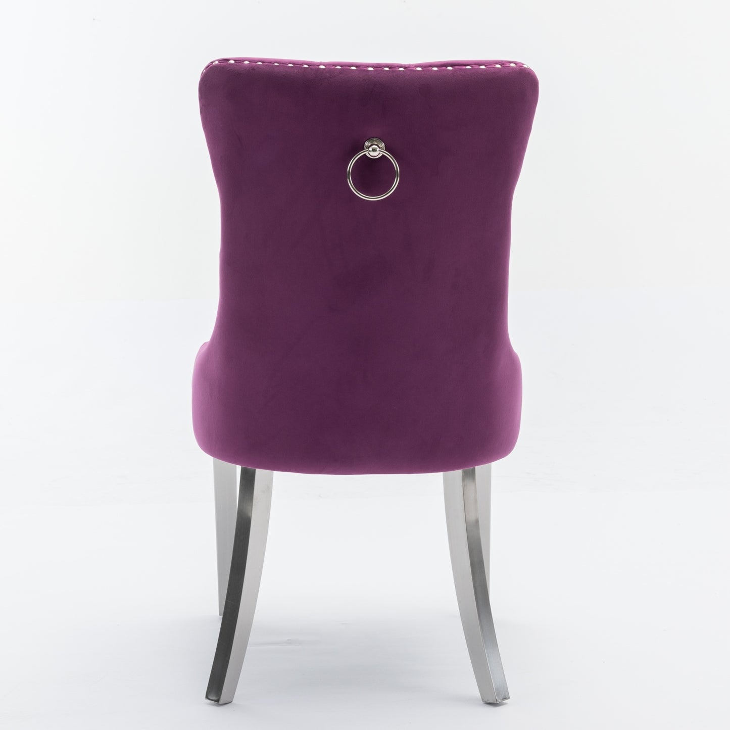 Purple High-End Button Tufted Velvet Dining Chair with Chrome Legs Set of 2