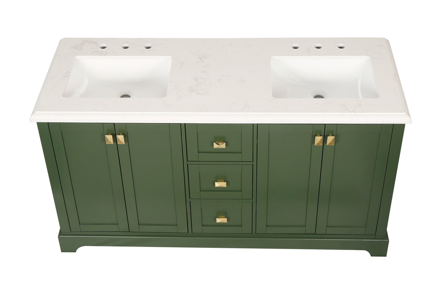 Green 60" Double Sink Vanity with Marble Countertop