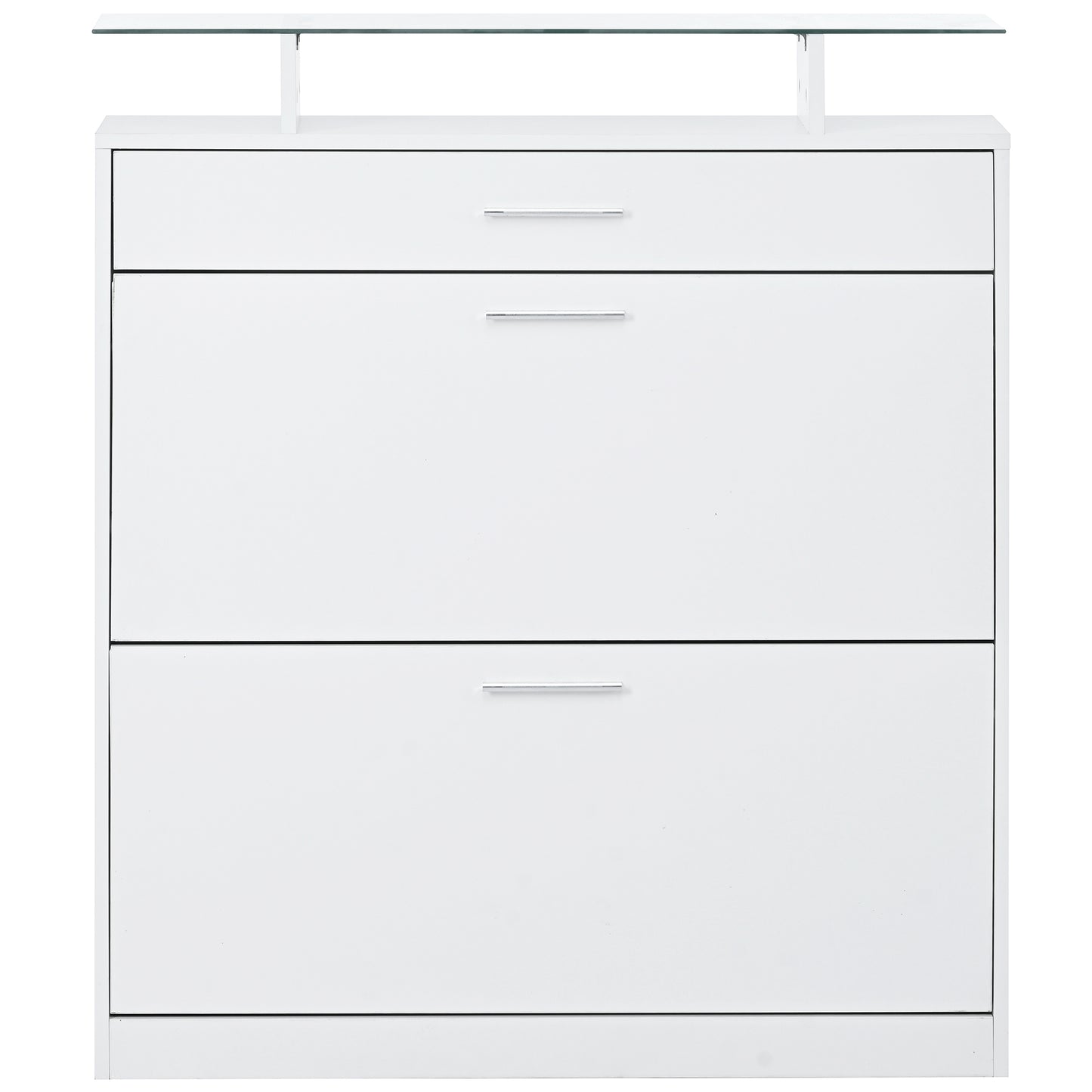 LED White Shoe Cabinet with 2 Flip Drawers