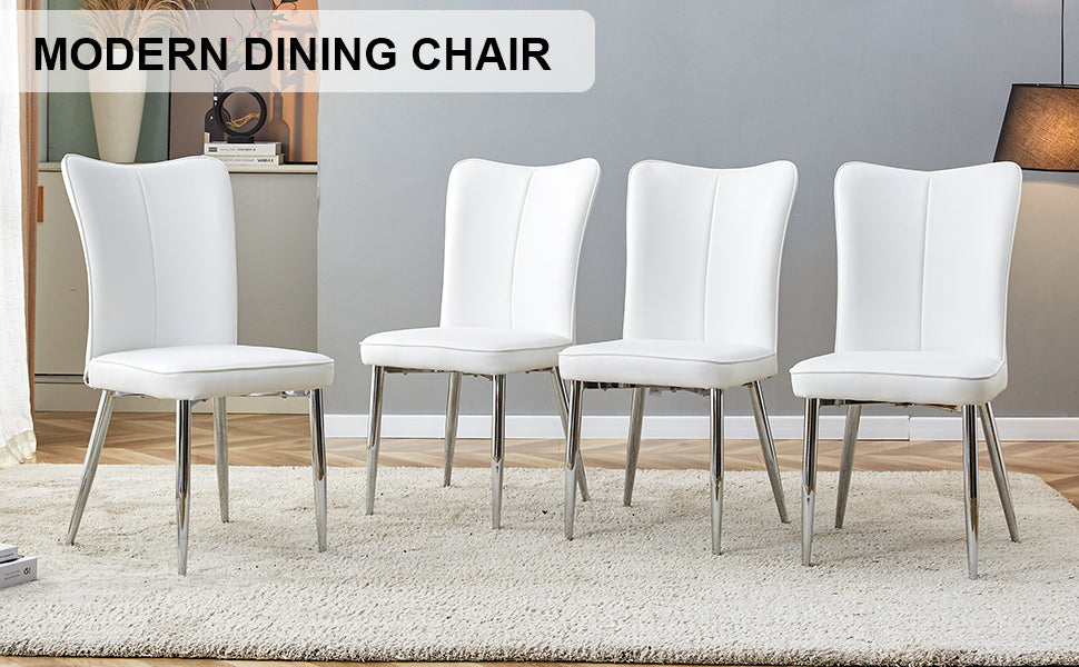 Modern Minimalist 4-Piece Set of White PU Dining Chairs