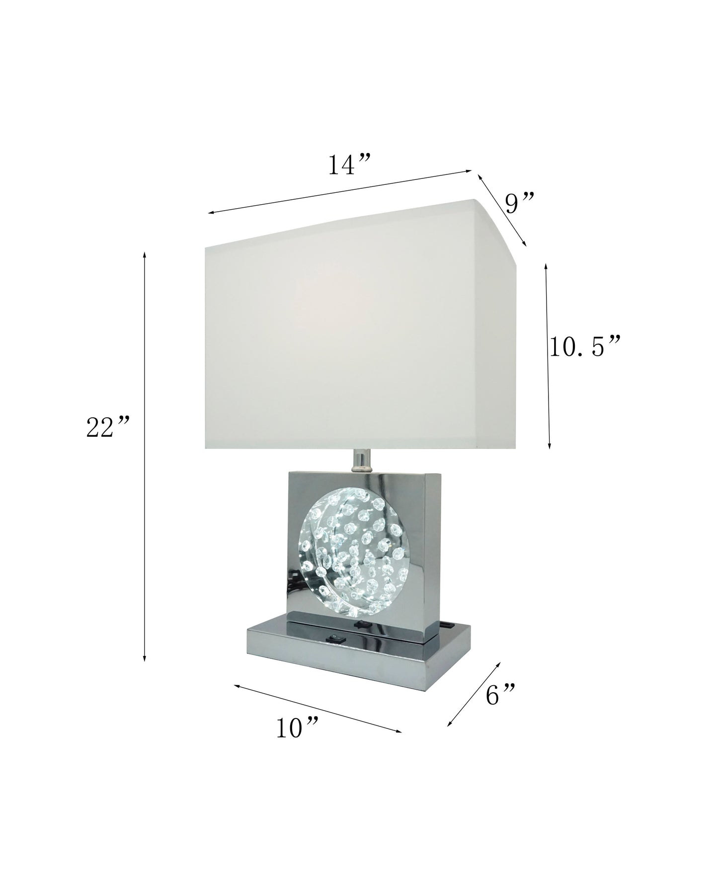 Square Chrome Crystal Table Lamp with Night Light