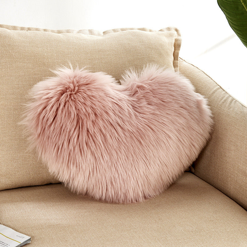 Buff Furry Heart Pillow