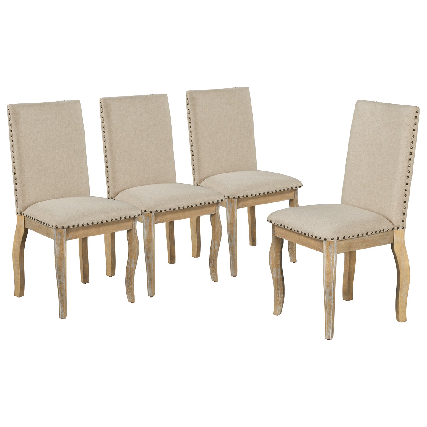 Natural Upholstered Wood Set of 4 Dining Chairs