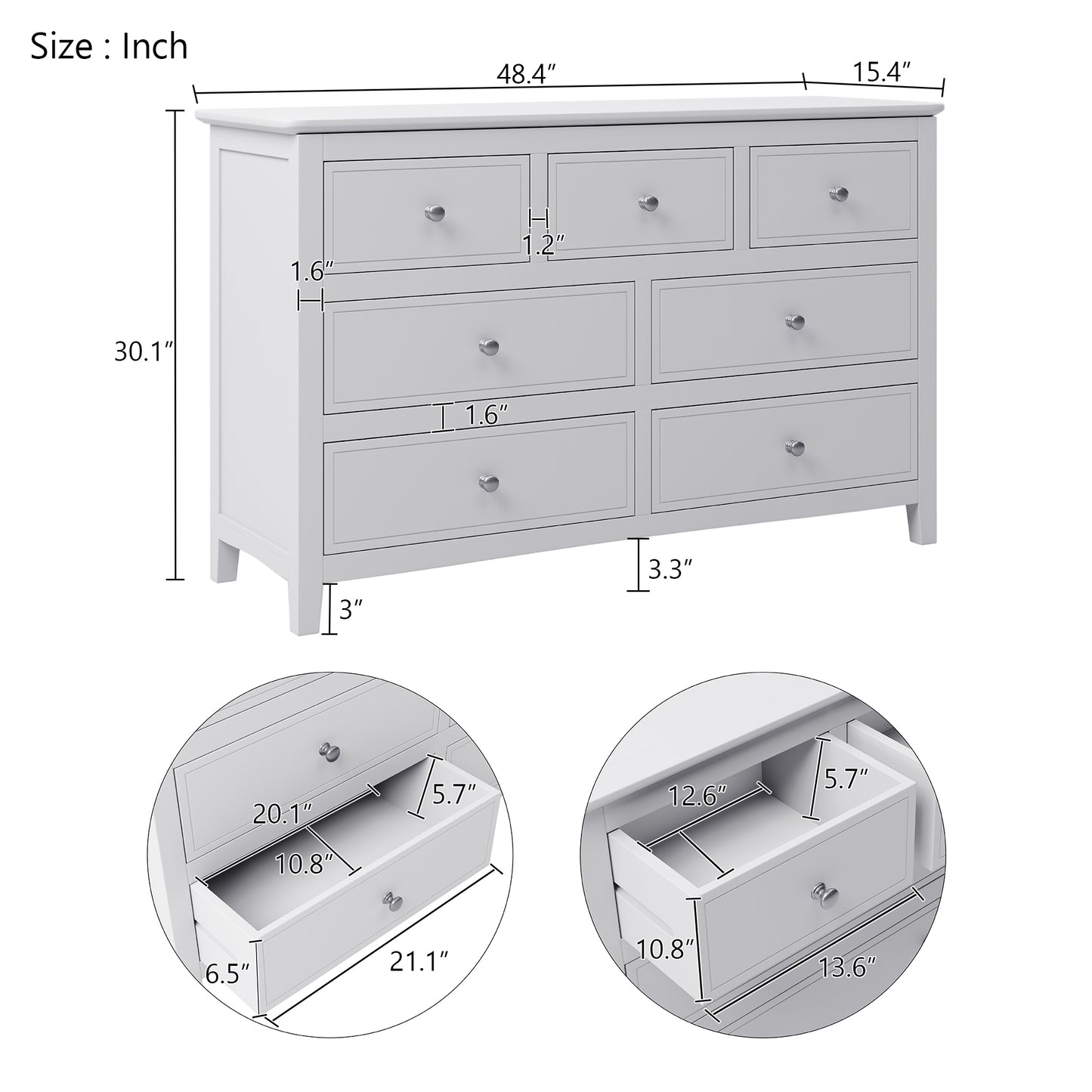 White 7 Drawer Dresser