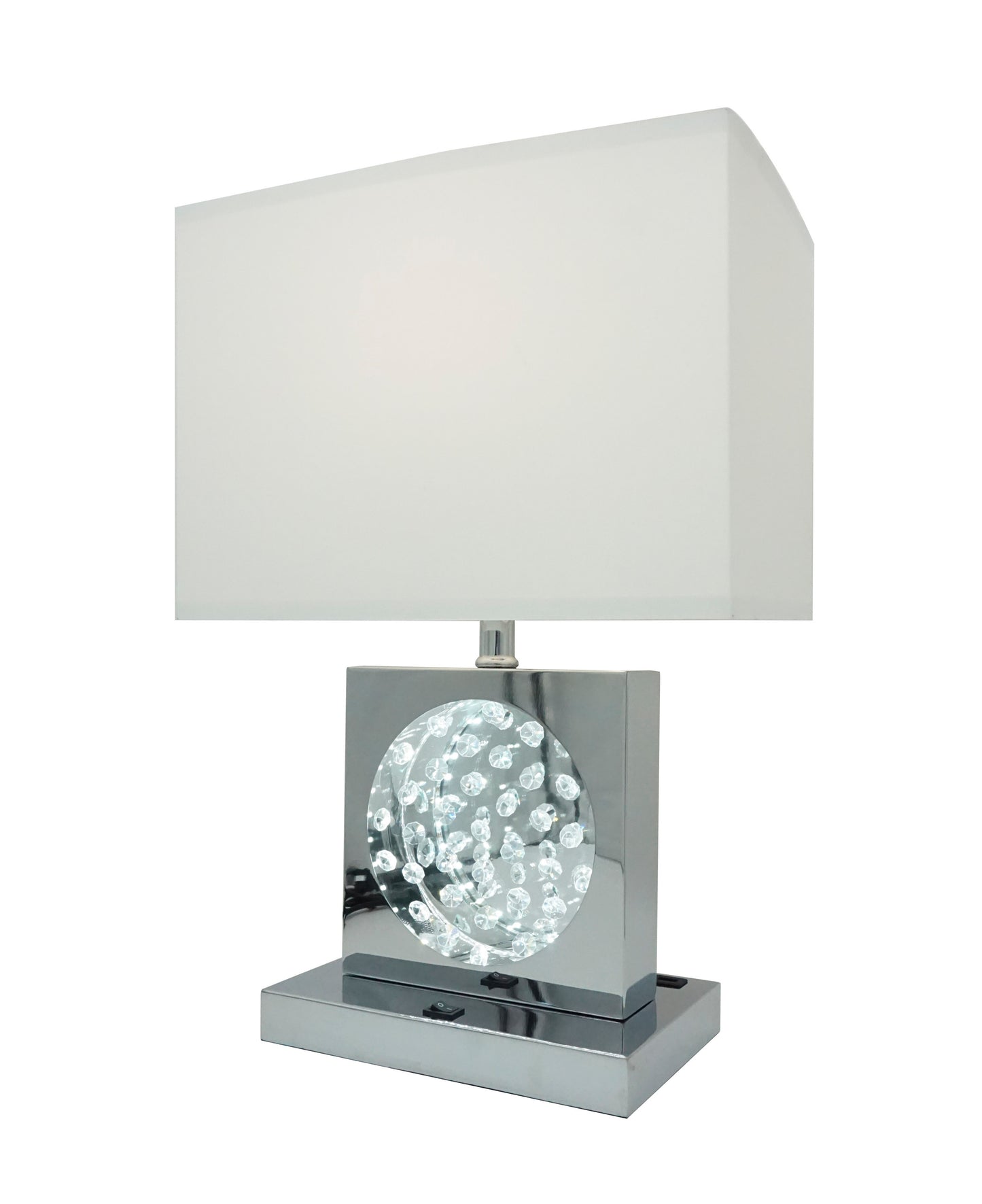 Square Chrome Crystal Table Lamp with Night Light