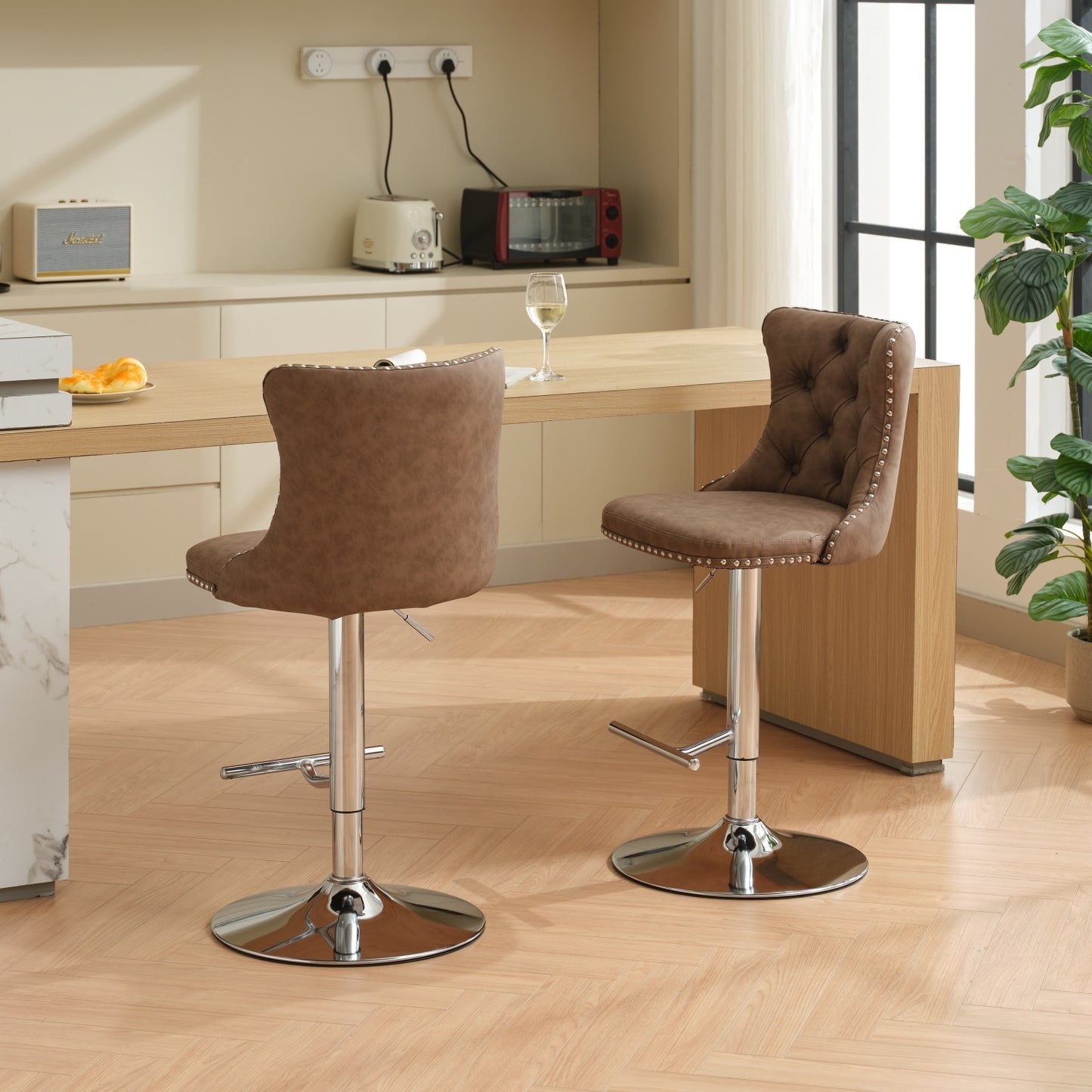 Swivel Brown PU leather Barstools