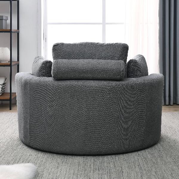 Grey Linen Swivel Accent Barrel Chairs with Storage Ottomans