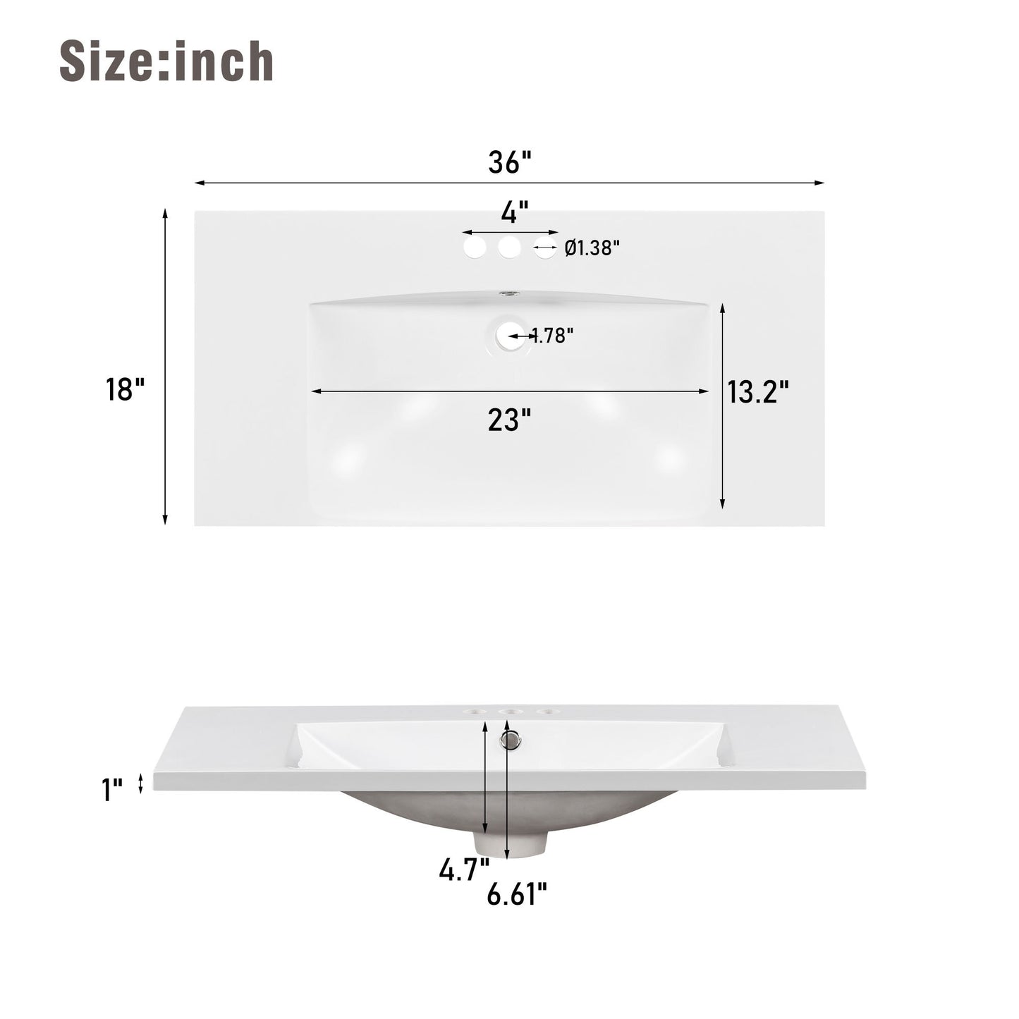 36" Bathroom Vanity Cabinet with Resin Integrated Sink