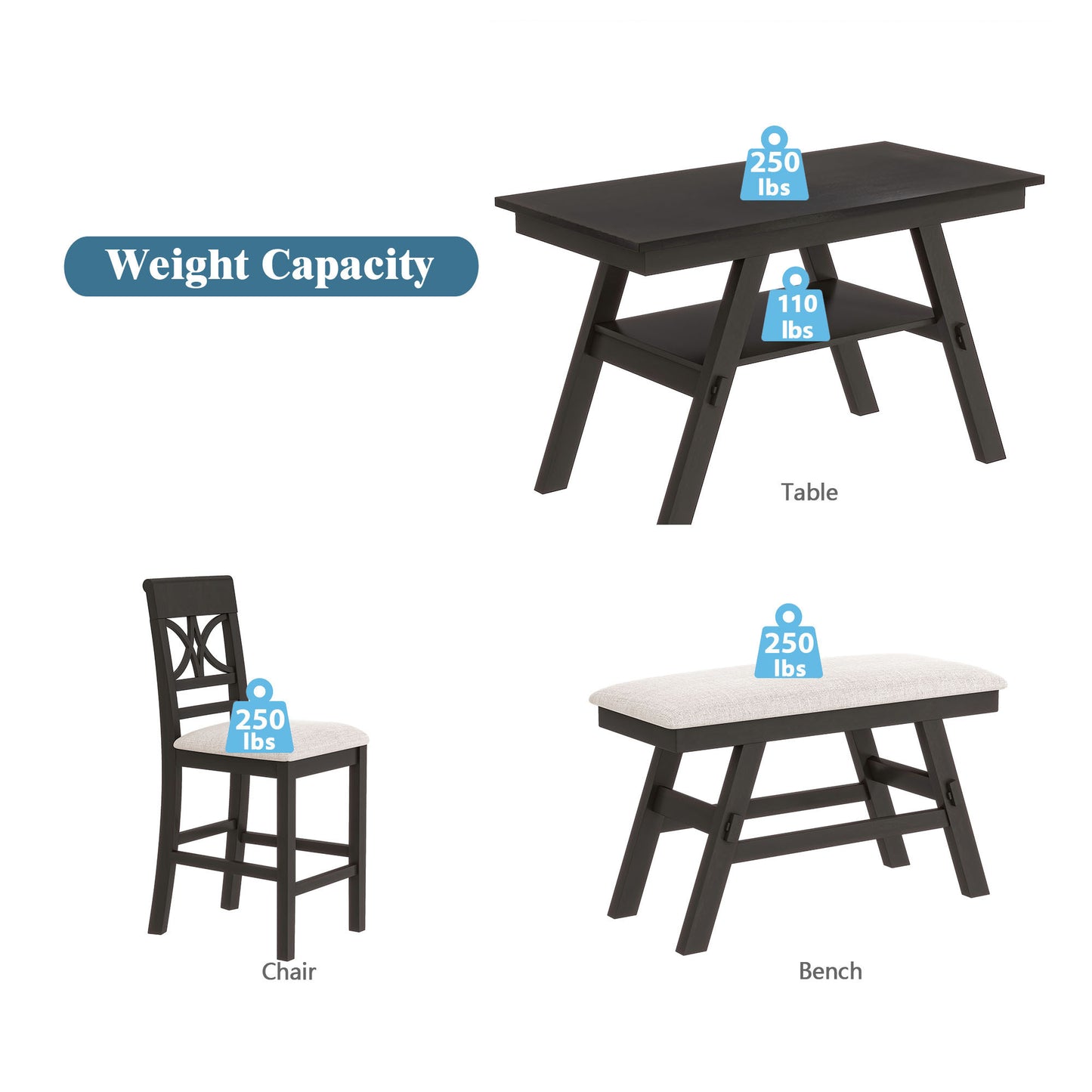 Espresso & Beige 6-Piece Counter Height Dining Set