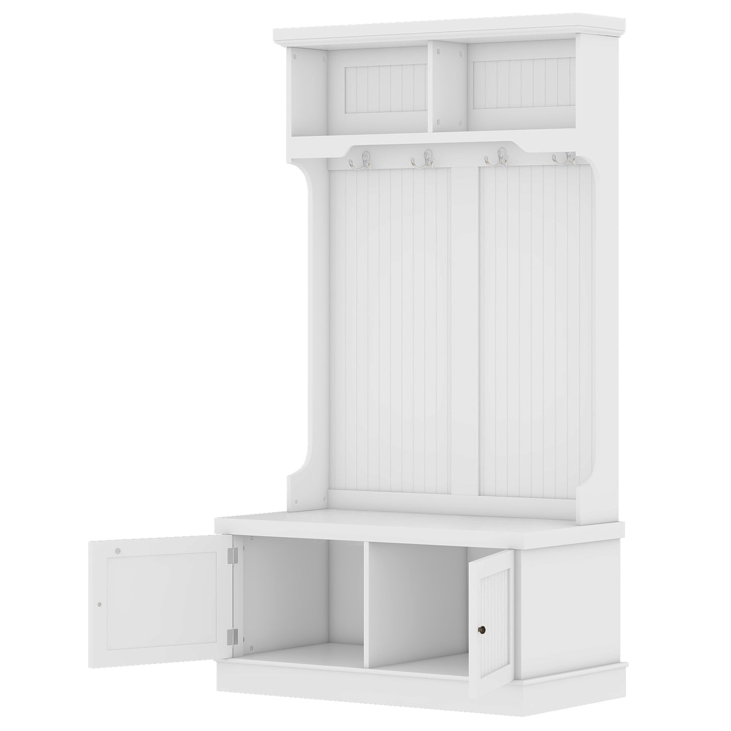 White Entryway 4-in-1 Design Coat Racks with Storage Bench