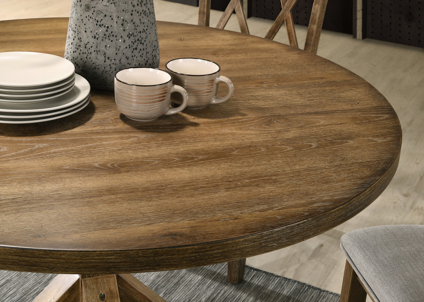 Round Cross-Buck Base Dining Table