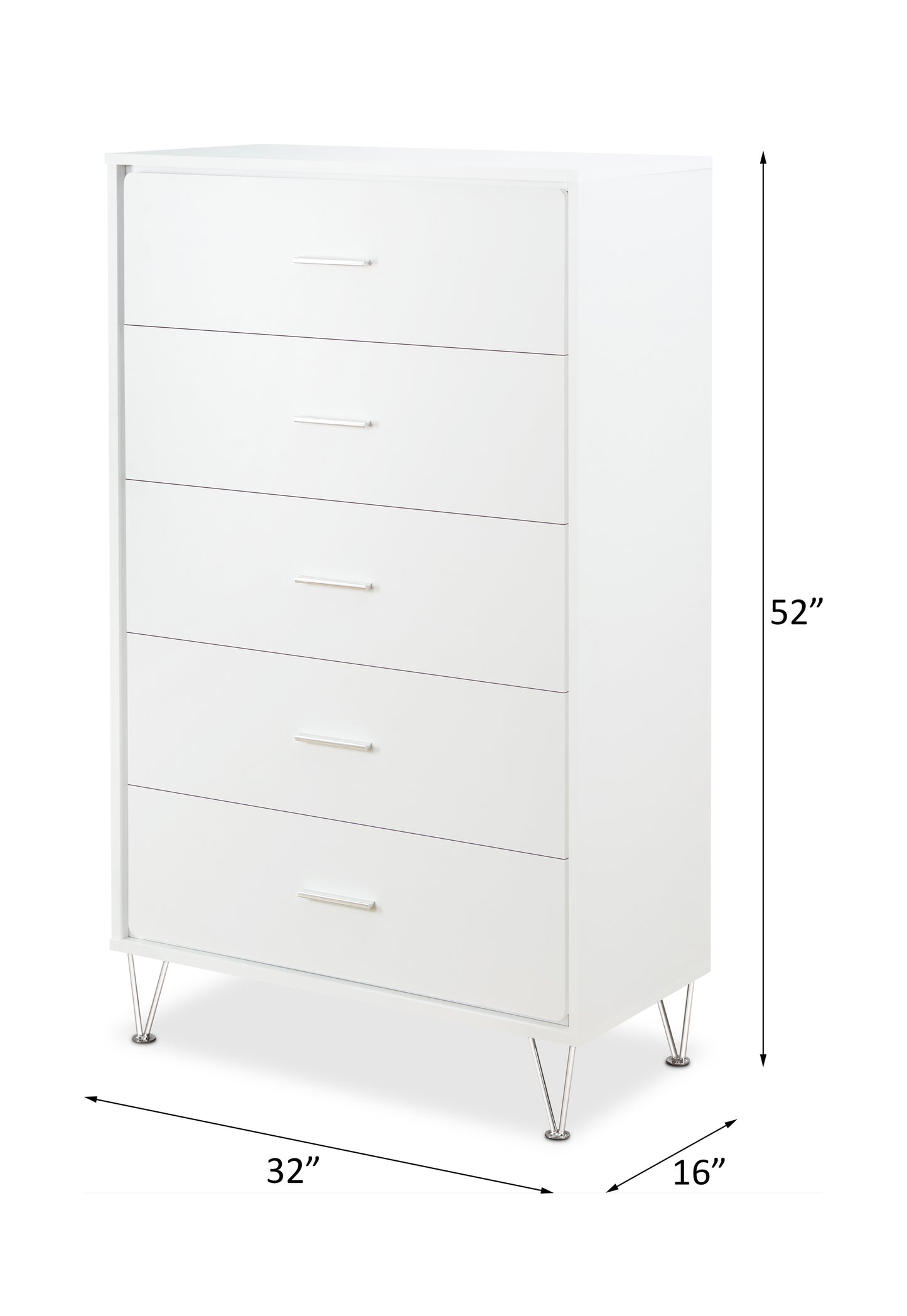 White Deoss 5 Drawer Tall Chest