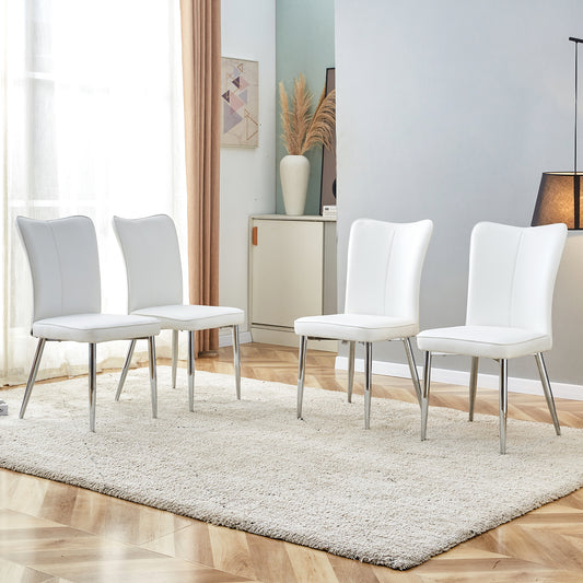 4-piece Set of White PU Dining Chairs