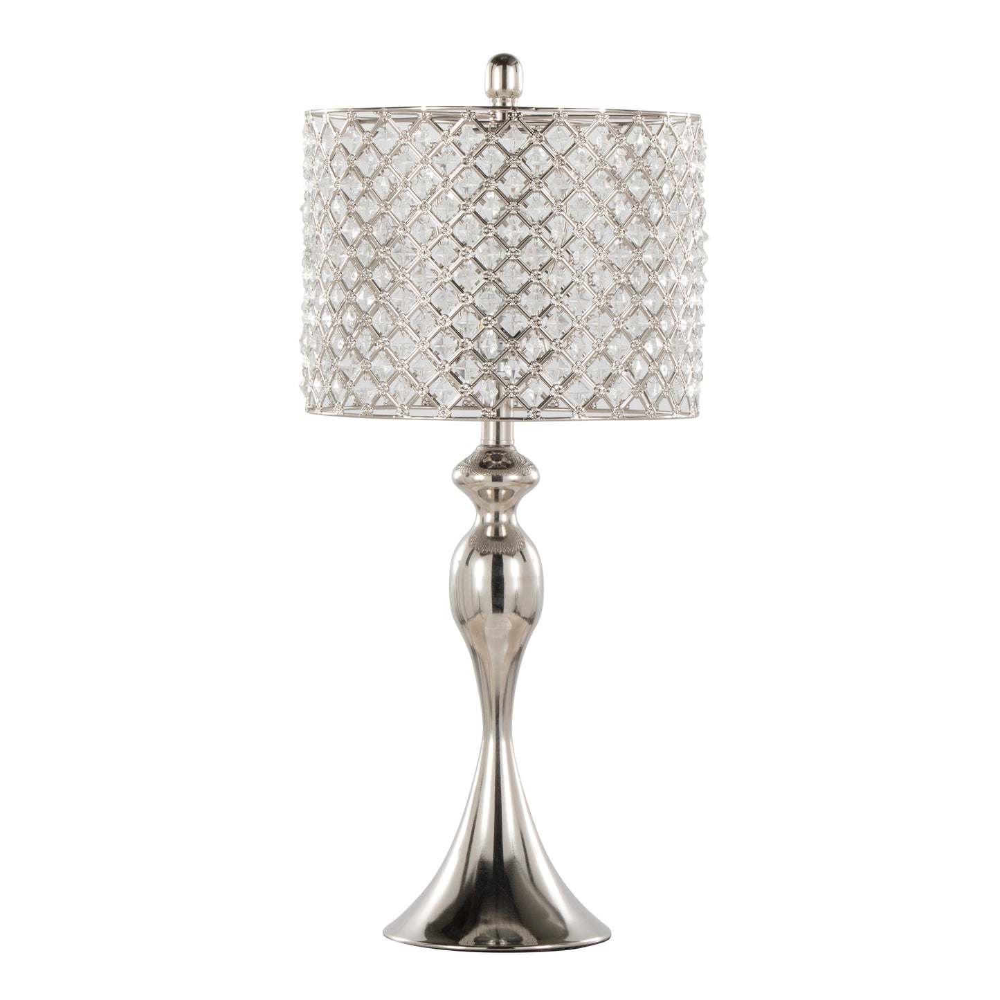 Polished Nickel with Crystal and Silver Shade Table Lamp Set of 2