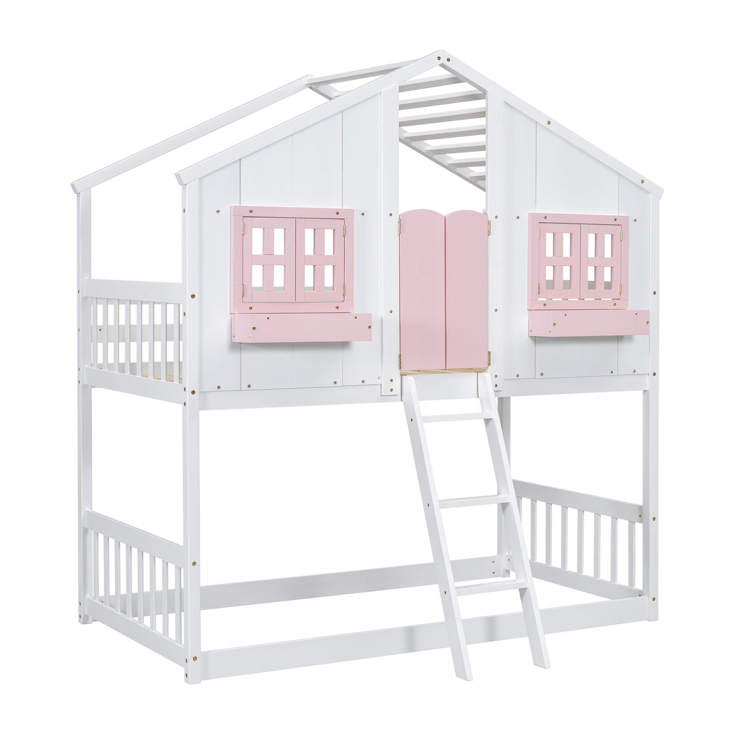 Sweet White and Pink Twin Play House Bunk Bed