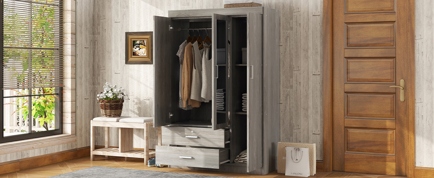 Gray 3-Door Mirrored Wardrobe