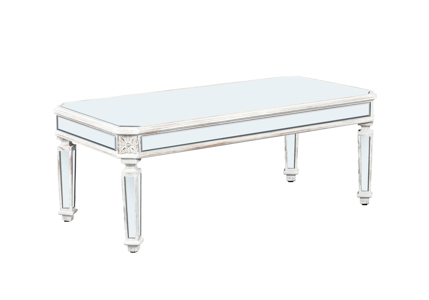 Silver Carved Mirrored Rectangle Coffee Table