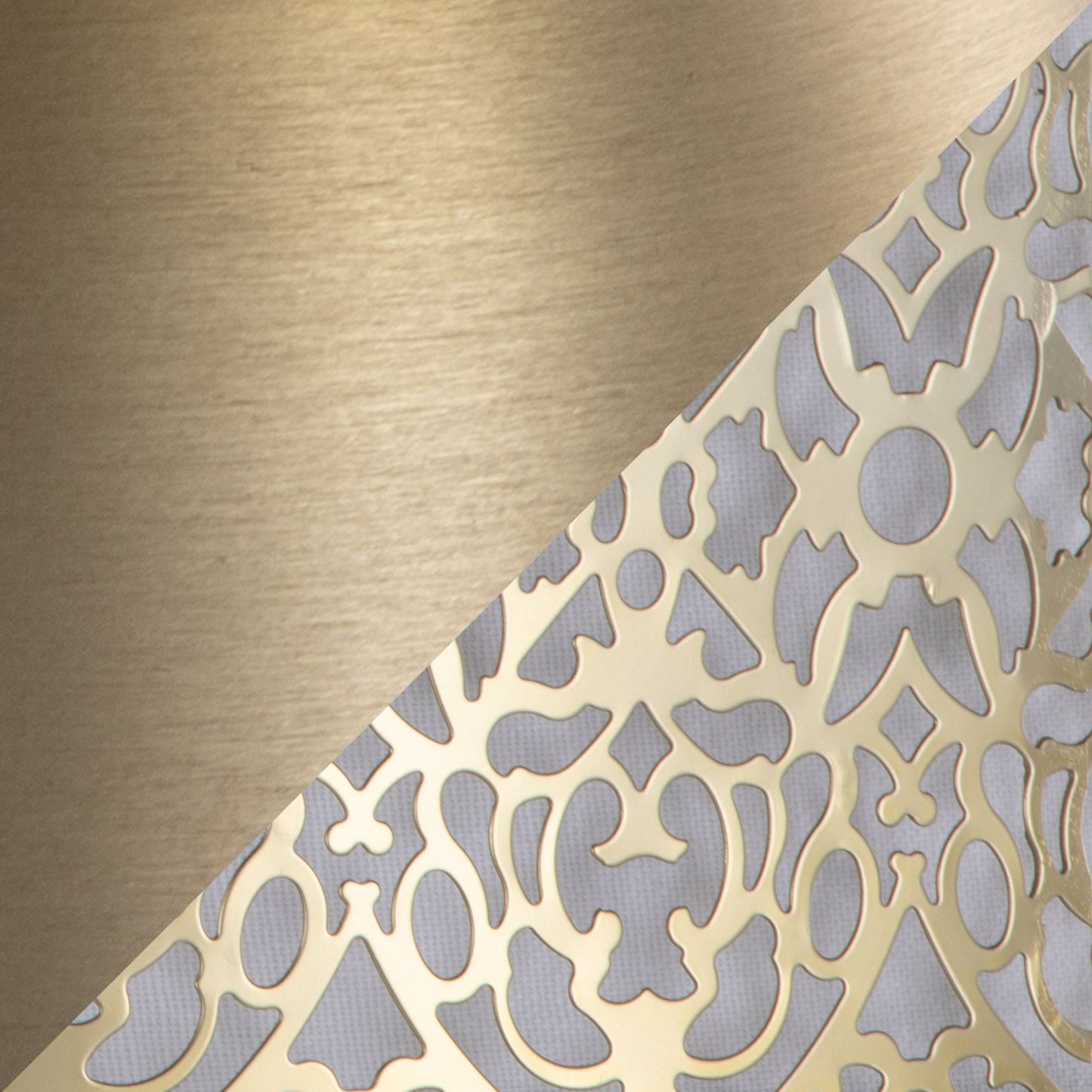 Gold Metal with Laser Cut Metal and Off-White Linen Shade Floor Lamp