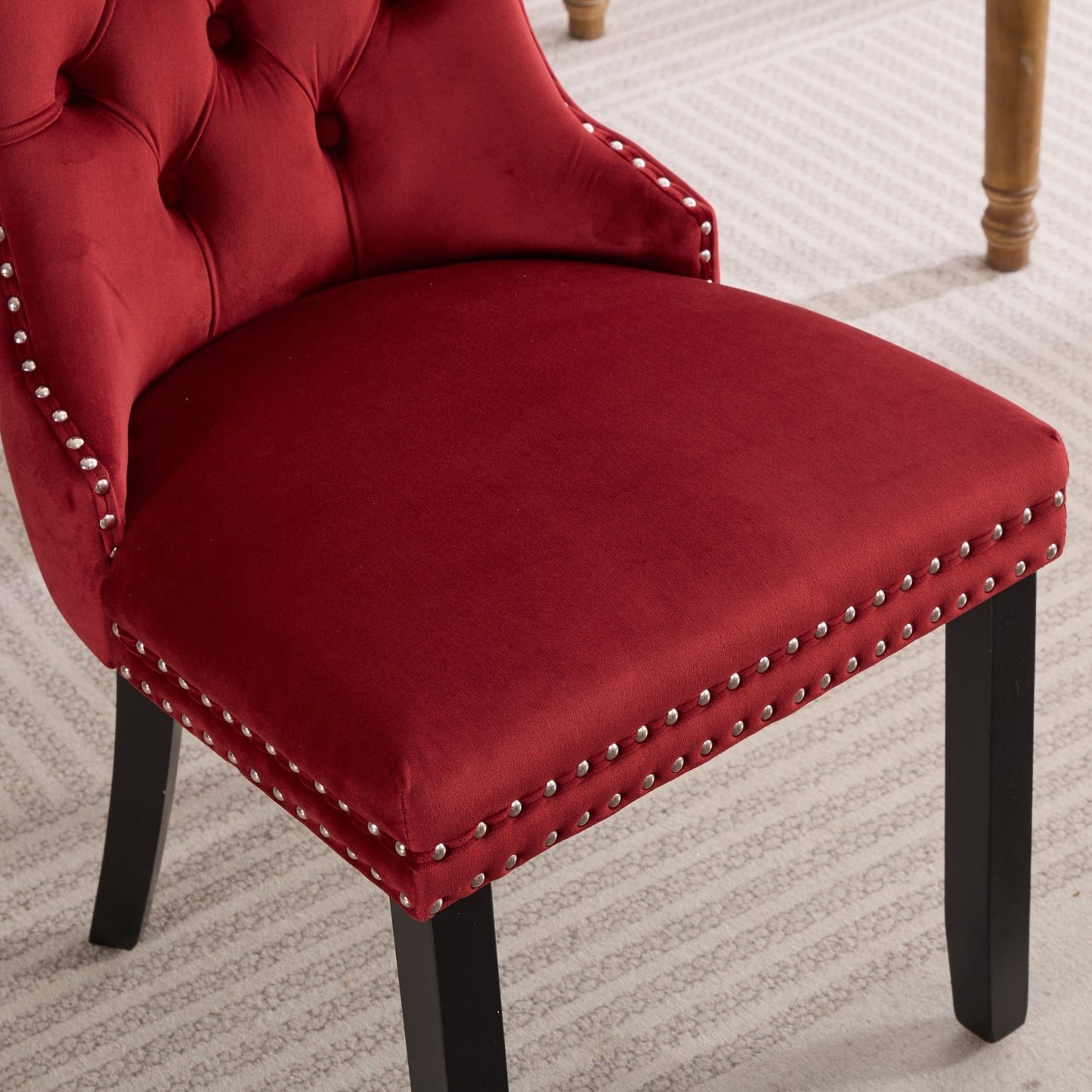 High-End Red Tufted Velvet Dining Chairs 2pc