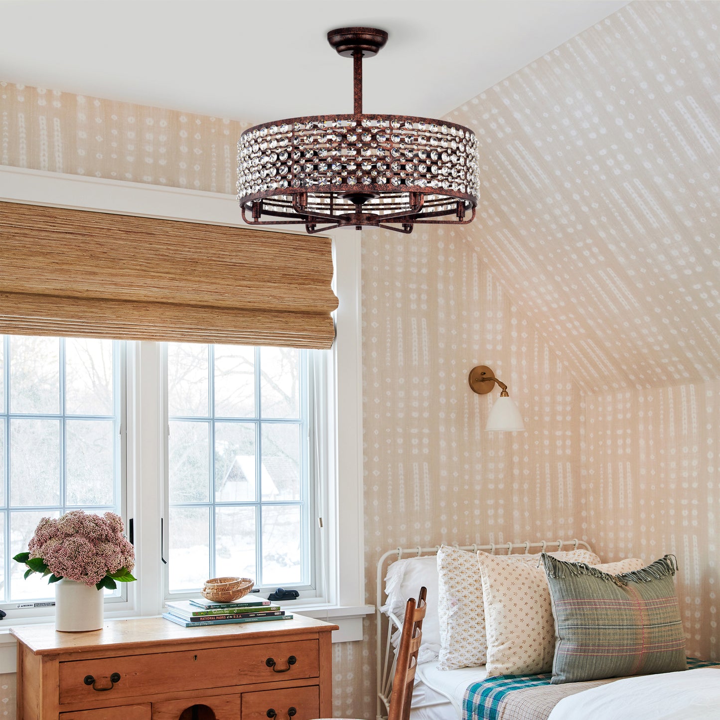 Rustic Crystal Ceiling Fan Light