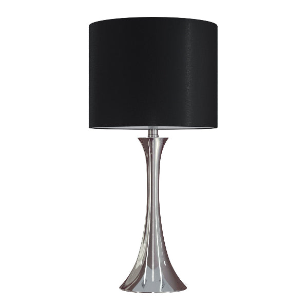 Polished Nickel Table Lamps with Black Silk-like Shade - Set of 2