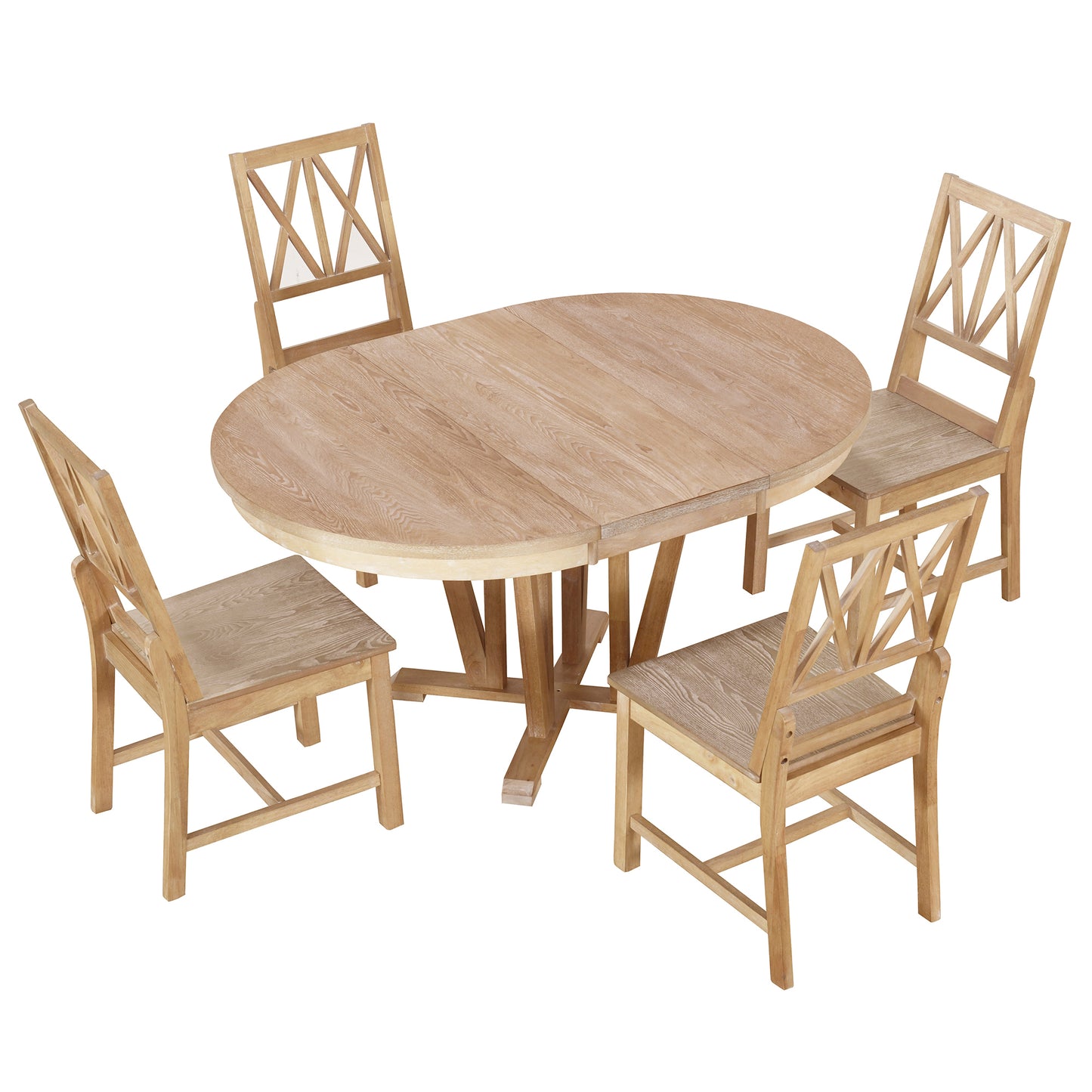 Rustic Natural Rubber Wood 5-Piece Extendable Dining Set