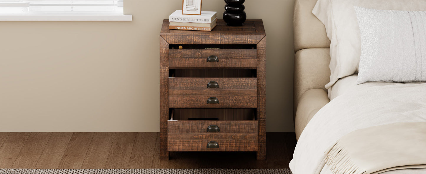 Rustic 3-Drawer Pine Wood Nightstand