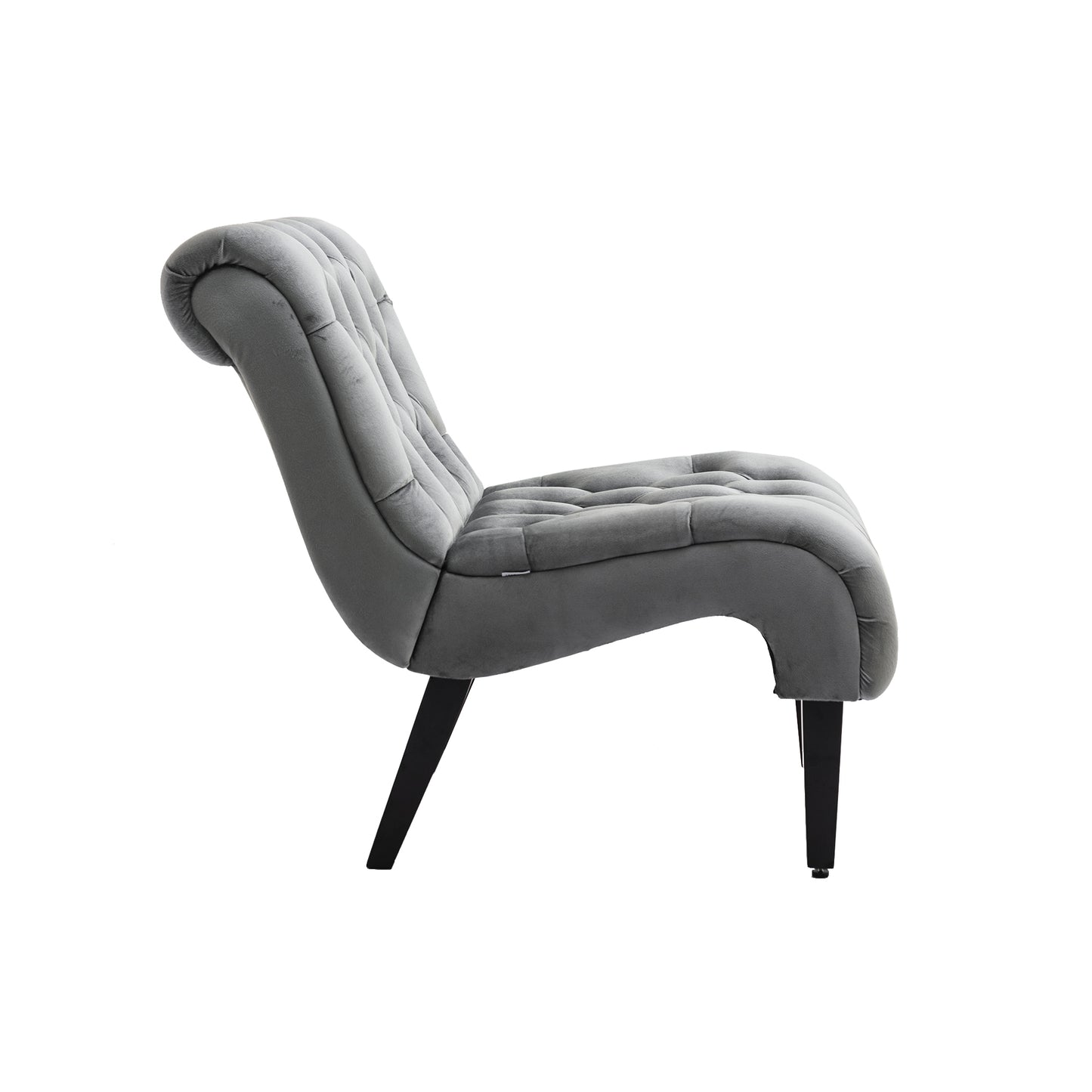 Modern Grey Button Tufted Velvet Armless Recliner