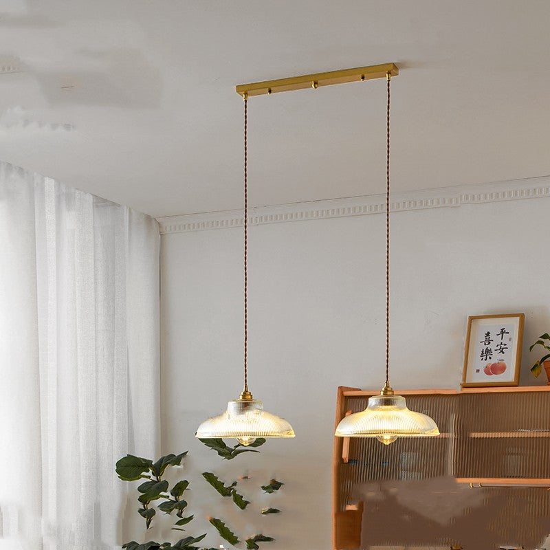 Gold and Wood Nordic Brass Glass Two Pendant Light Chandelier