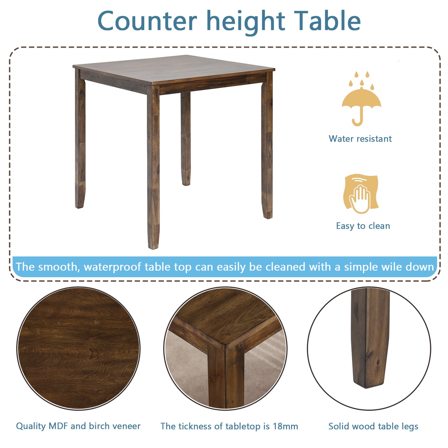 Walnut 5 Piece Counter High Dining Set