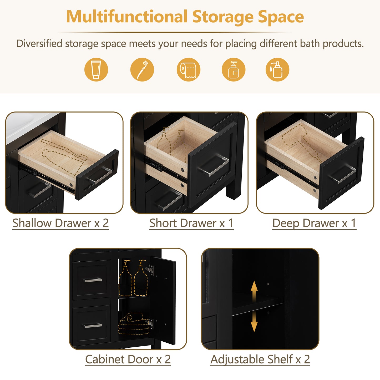 36" Bathroom Vanity Cabinet with Resin Integrated Sink