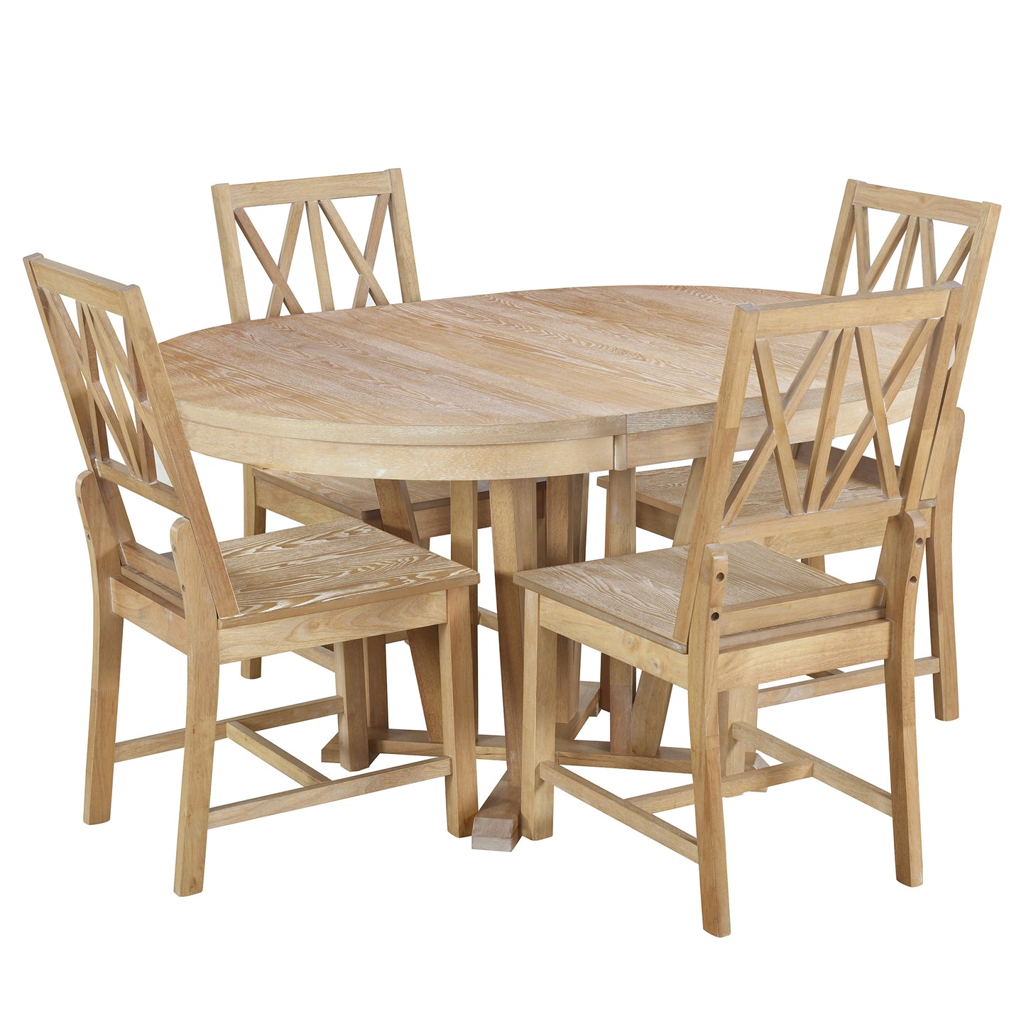 Rustic Natural Rubber Wood 5-Piece Extendable Dining Set