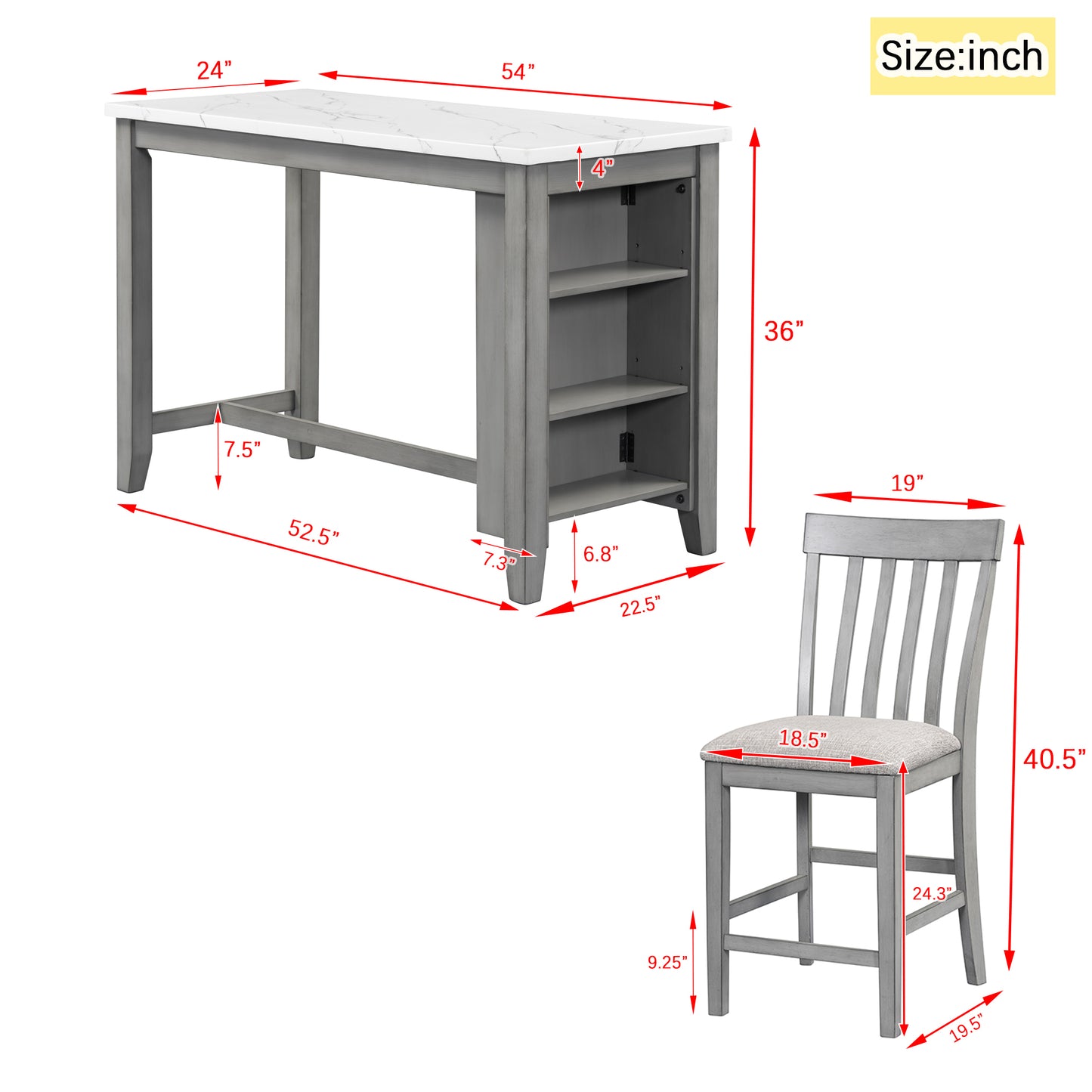 Grey 3-piece Counter Height Dining Set