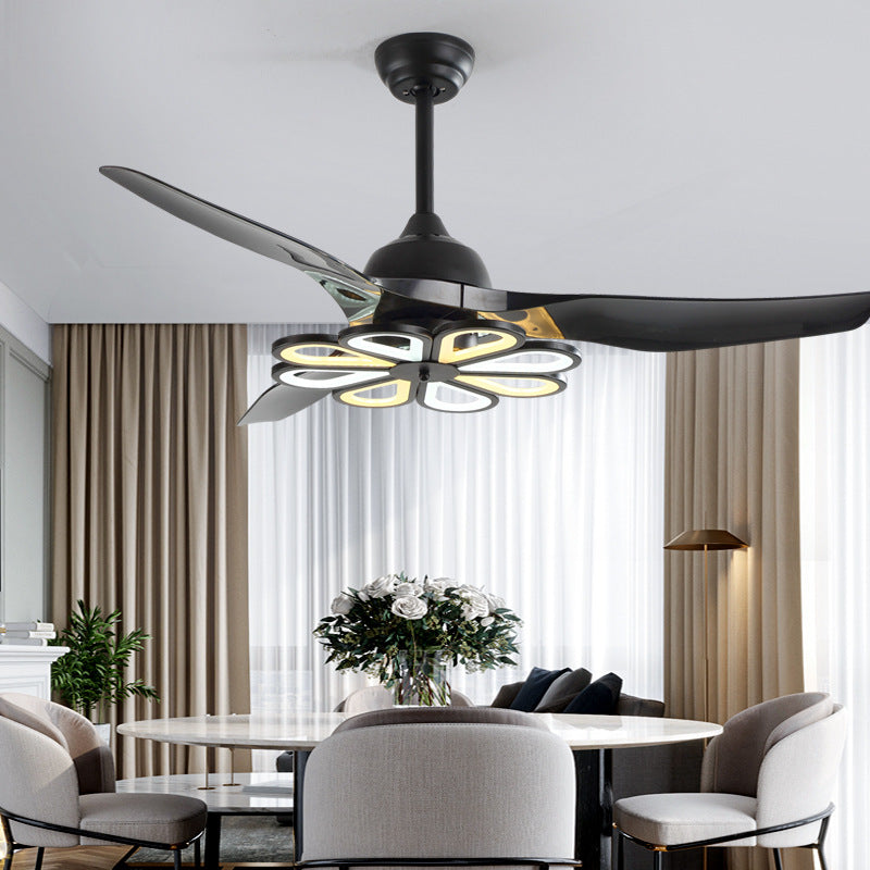 Black Nordic Modern Simple Frequency Conversion Ceiling Fan with Flower Light