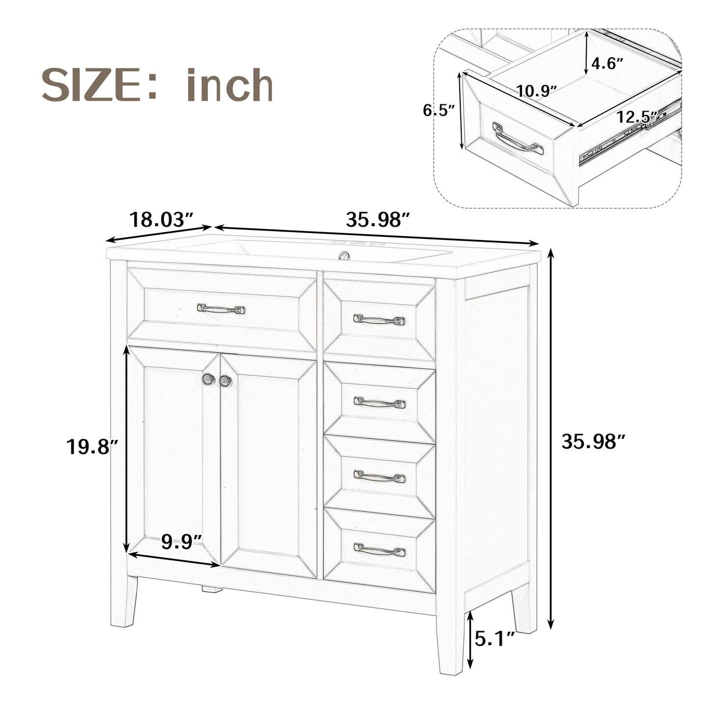 White 36" Bathroom Vanity with Sink Combo