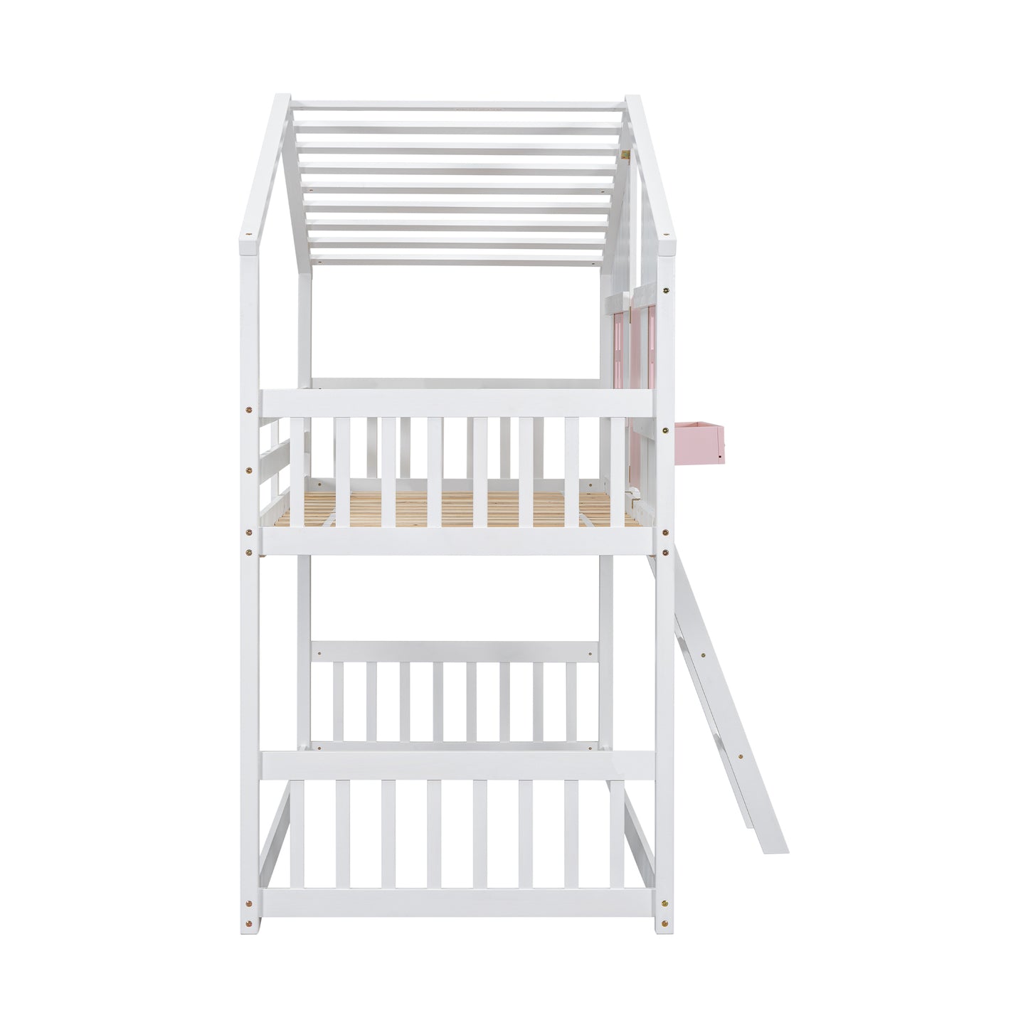 Sweet White and Pink Twin Play House Bunk Bed