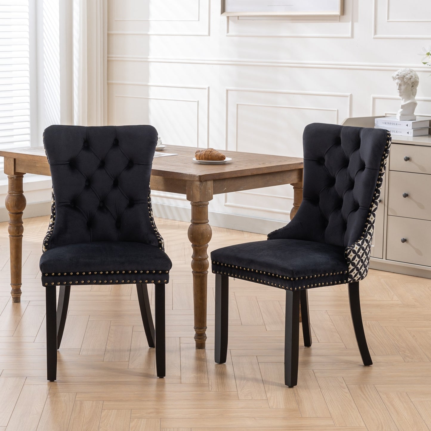 Unique Tufted Black Velvet Wingback Dining Chairs