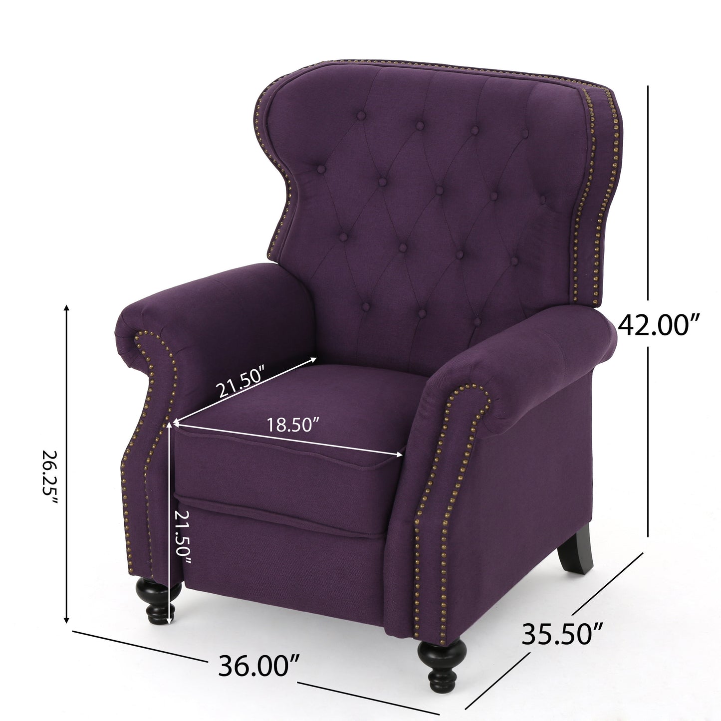 Purple Button Tufted Push Back Recliner