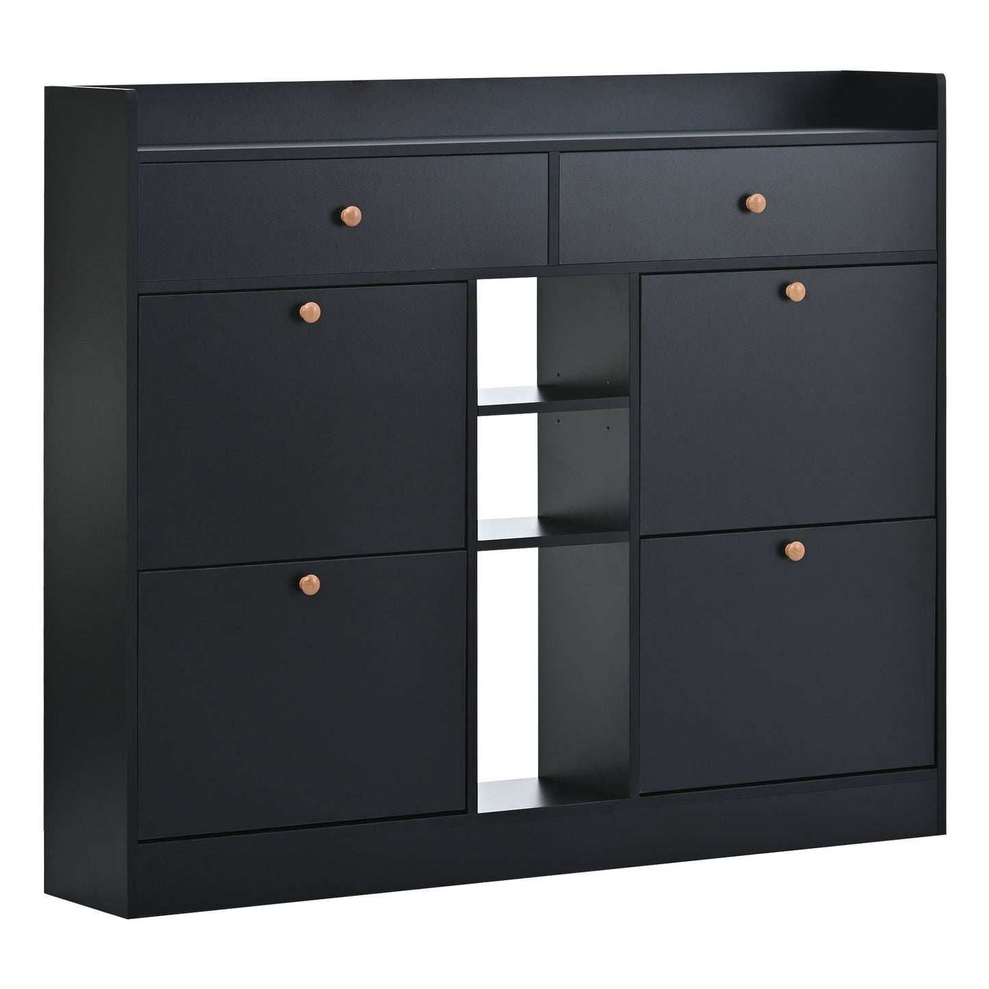 Tall Black Shoe Cabinet with 4 Flip Drawers