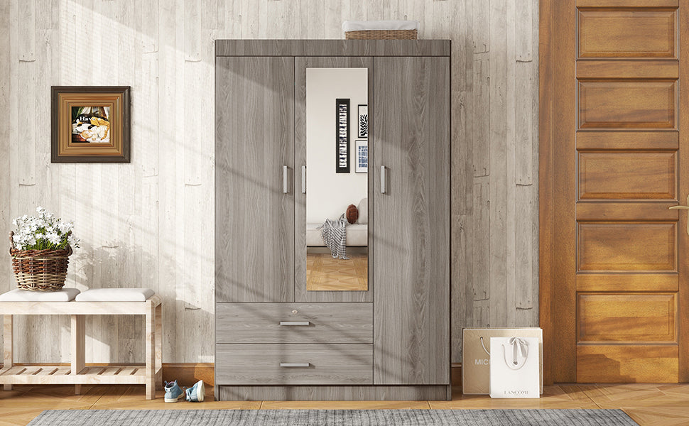 Gray 3-Door Mirrored Wardrobe