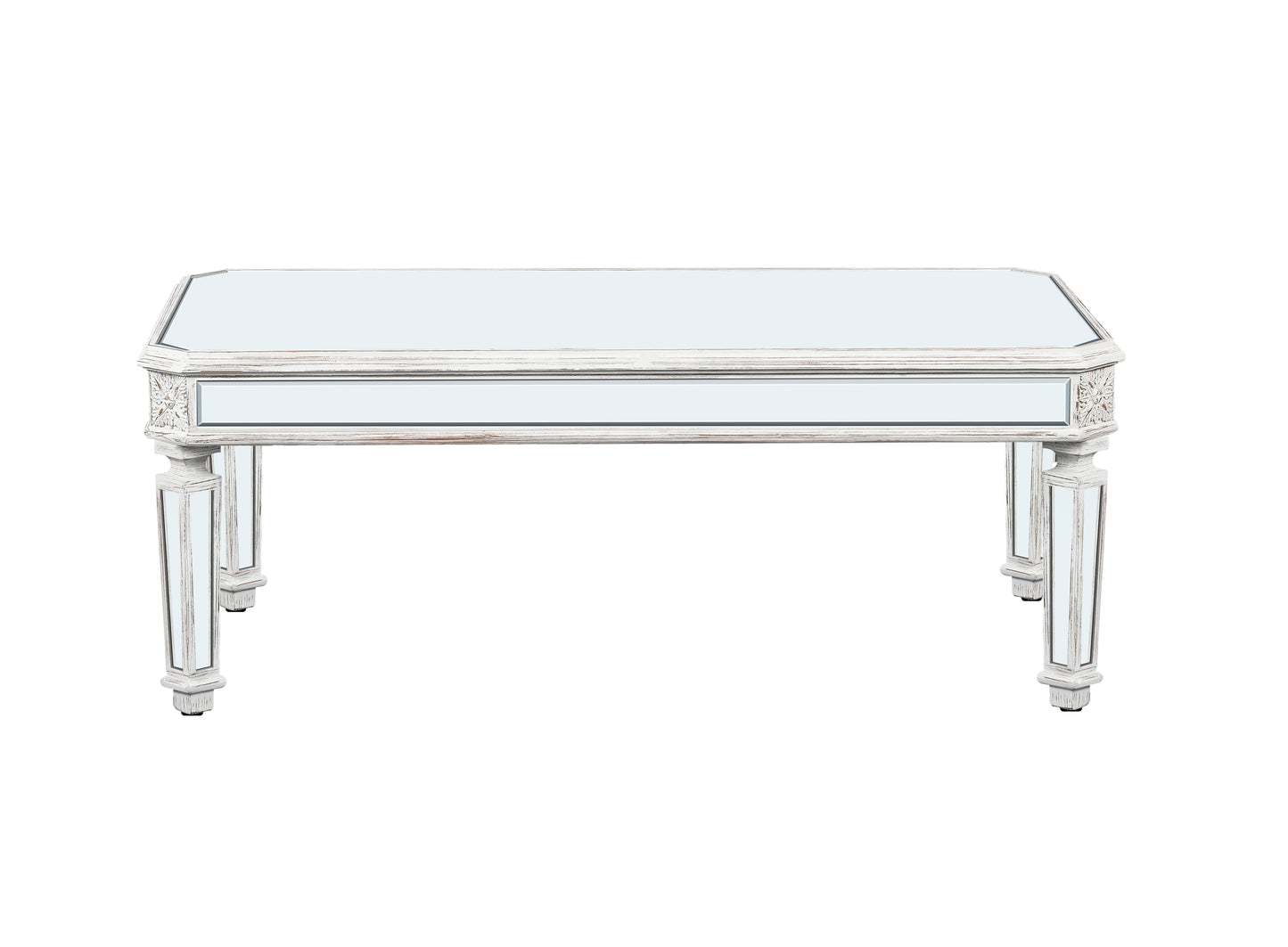 Silver Carved Mirrored Rectangle Coffee Table