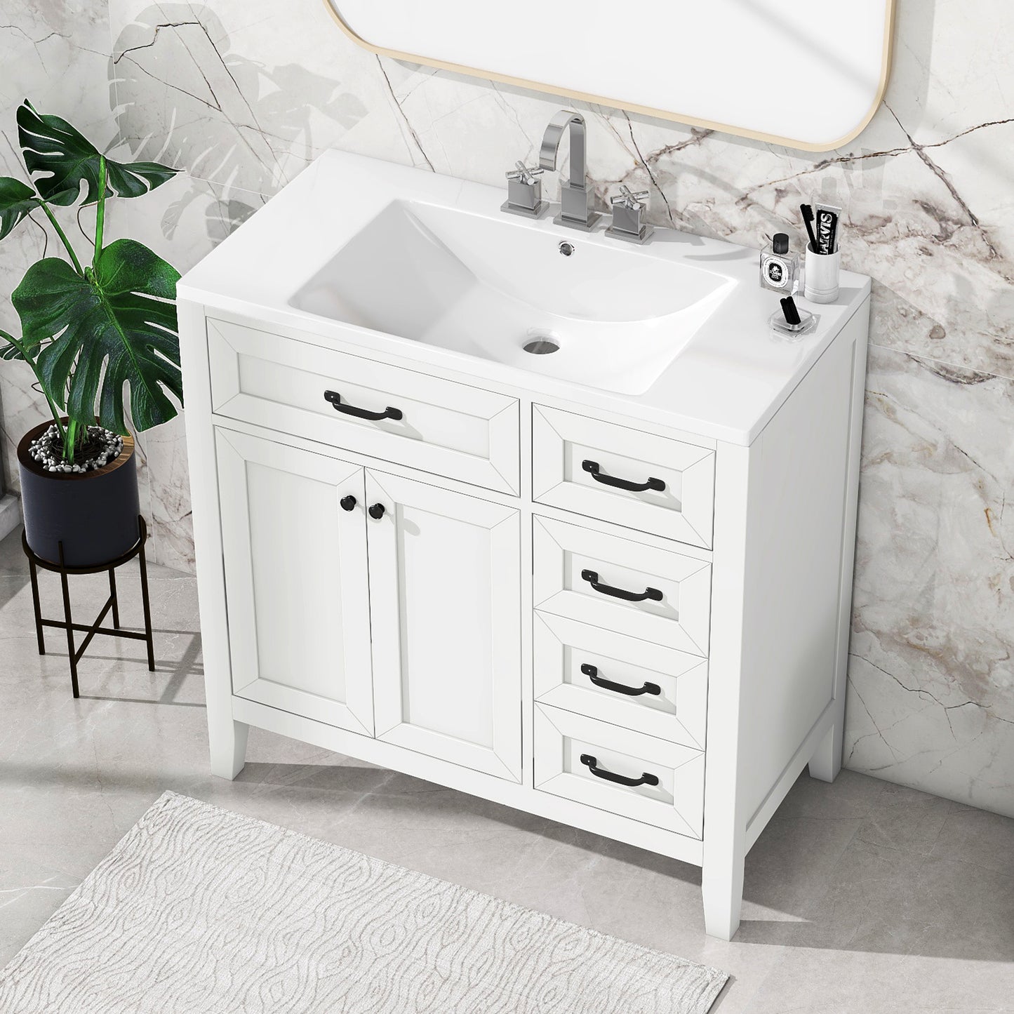 White 36" Bathroom Vanity with Sink Combo