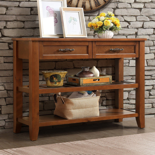 Beautiful Wood 2 Tier 2 Drawer Console Table