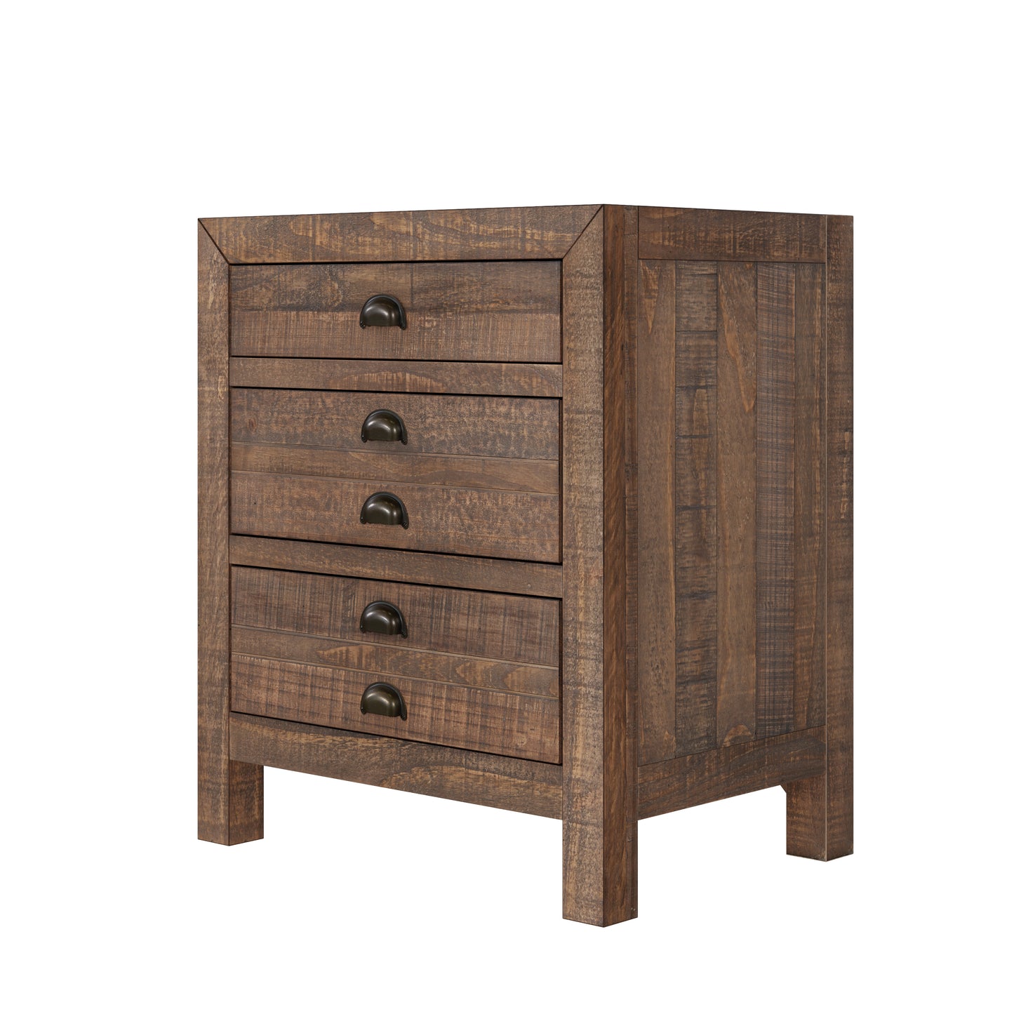 Rustic 3-Drawer Pine Wood Nightstand