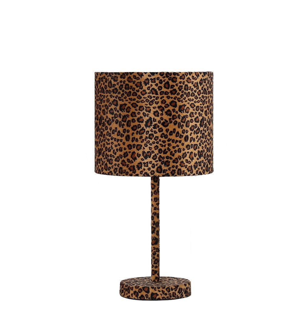 19.25" Faux Suede Leopard Print Metal Table Lamp