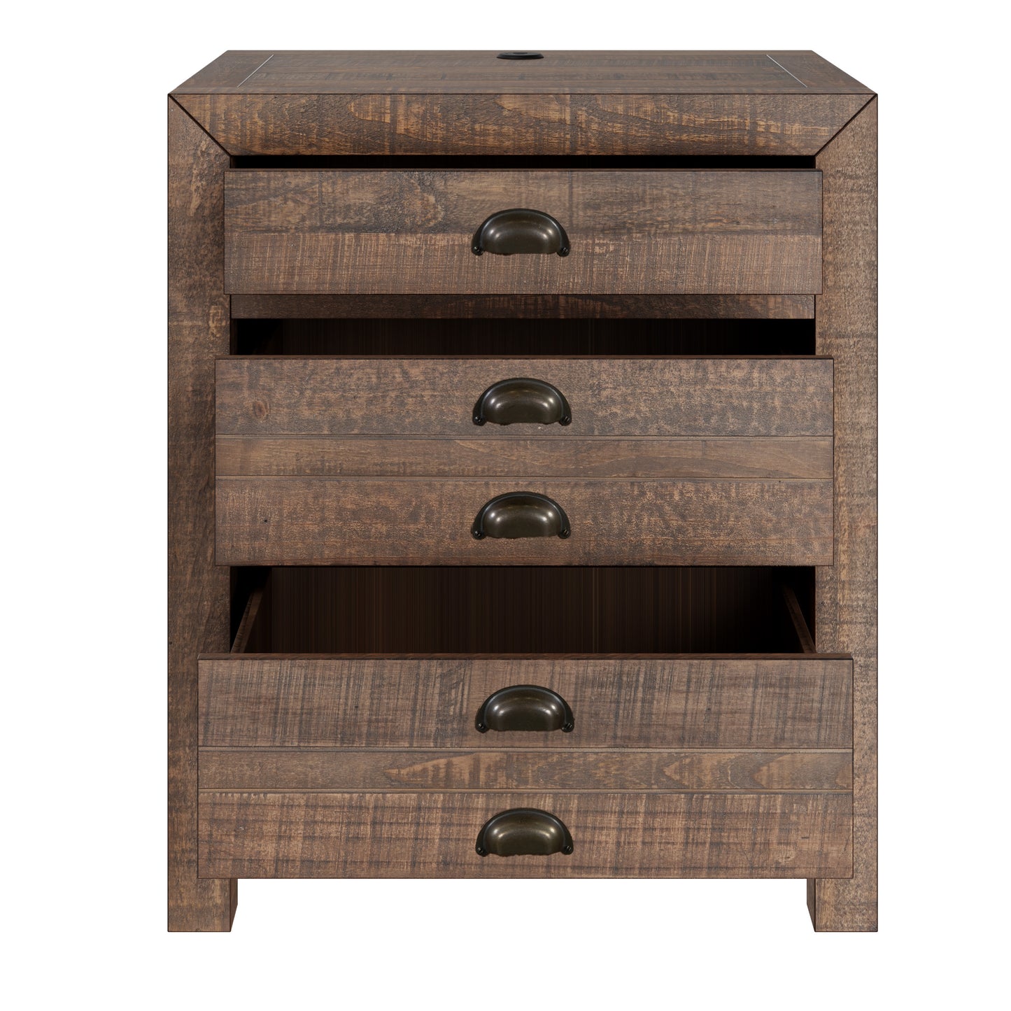 Rustic 3-Drawer Pine Wood Nightstand