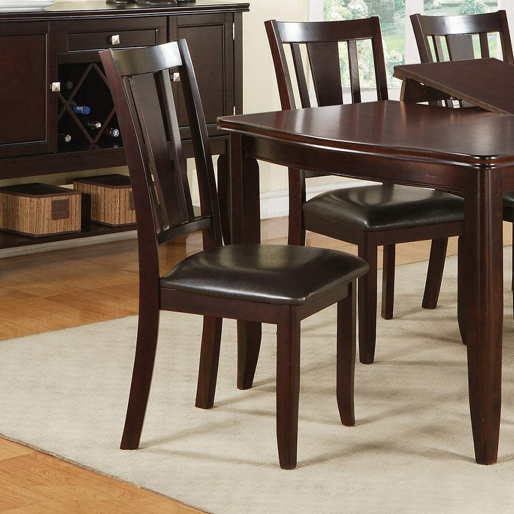 Set of 2 Dark Brown Faux Leather Cushioned Dining Chairs 